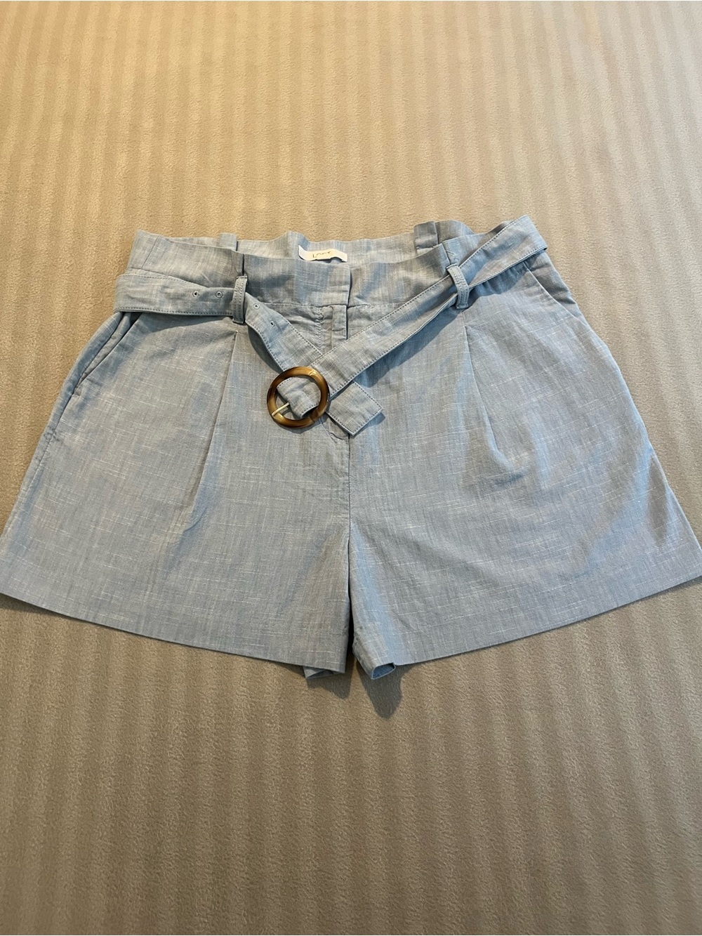LOFT Light Blue High-Rise Belted Linen-Blend Shorts